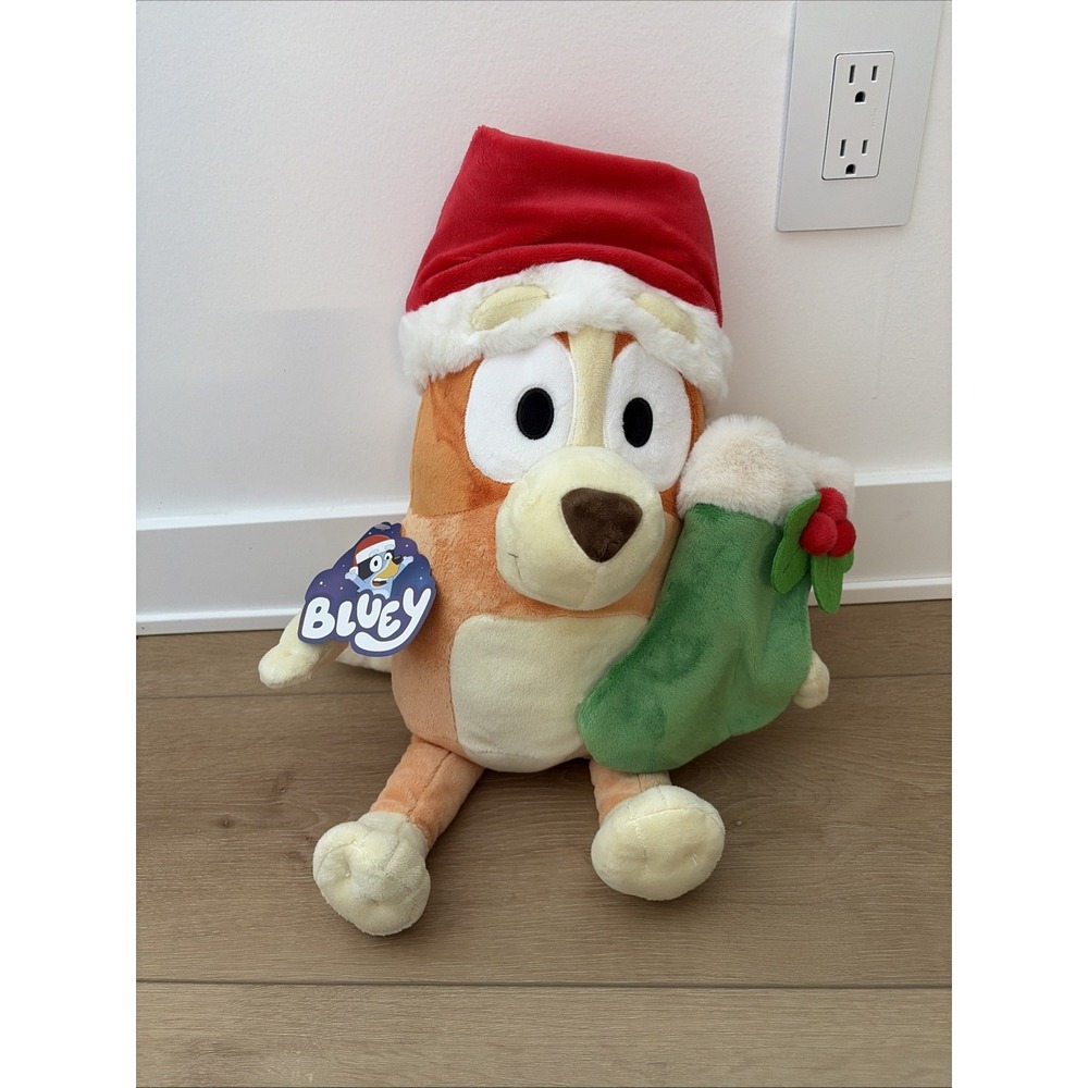 Bingo 20" Holiday Plush with Santa Hat Bluey And Stocking New Stuffed Plushy